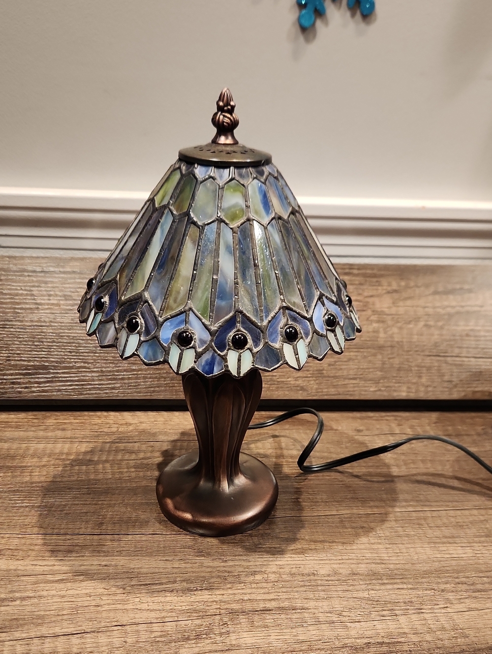 Stained Glass Table Lamp in Blue & Green - Decorative Home Art